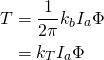 \begin{aligned}T&={\frac {1}{2\pi }}k_{b}I_{a}\Phi \\&=k_{T}I_{a}\Phi \end{aligned}}