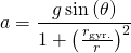 \displaystyle a={\frac {g\sin \left(\theta \right)}{1+\left({\tfrac {r_{\text{gyr.}}}{r}}\right)^{2}}}
