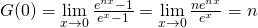G(0) = \lim \limits_{x \to 0} \frac {e^{n x} - 1} {e^x - 1} = \lim \limits_{x \to 0} \frac{n e^{n x}}{e^x} = n