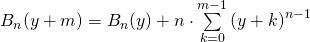 B_n (y+m) = B_n (y) + n \cdot \sum \limits_{k=0}^{m-1} {(y+k)}^{n-1}