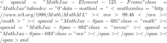 <span id="MathJax-Element-125-Frame" class="MathJax" tabindex="0" data-mathml="<math xmlns="http://www.w3.org/1998/Math/MathML"><mn>99.46</mn></math>"><span id="MathJax-Span-691" class="math"><span id="MathJax-Span-692" class="mrow"><span id="MathJax-Span-693" class="mn"></span></span></span></span> and